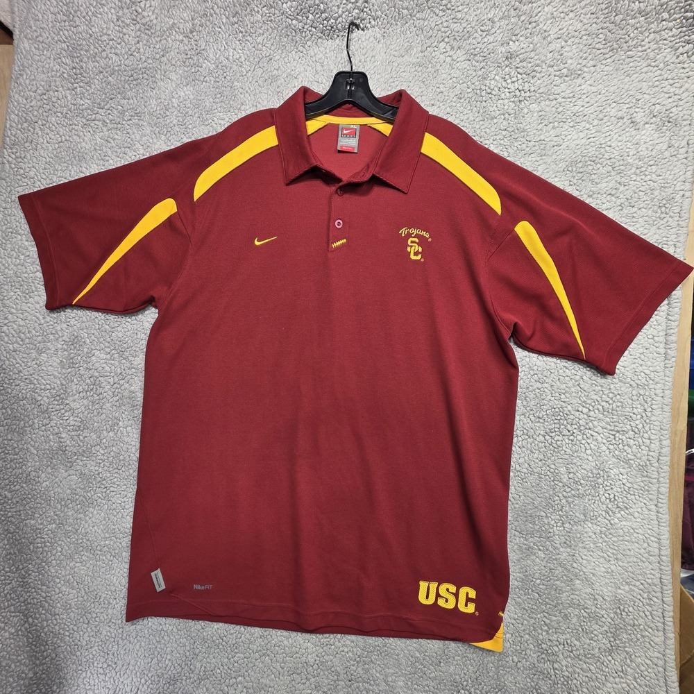Nike USC Trojans Polo Shirt Sz XL Dri-Fit Football Coaches Sideline Cardinal Red